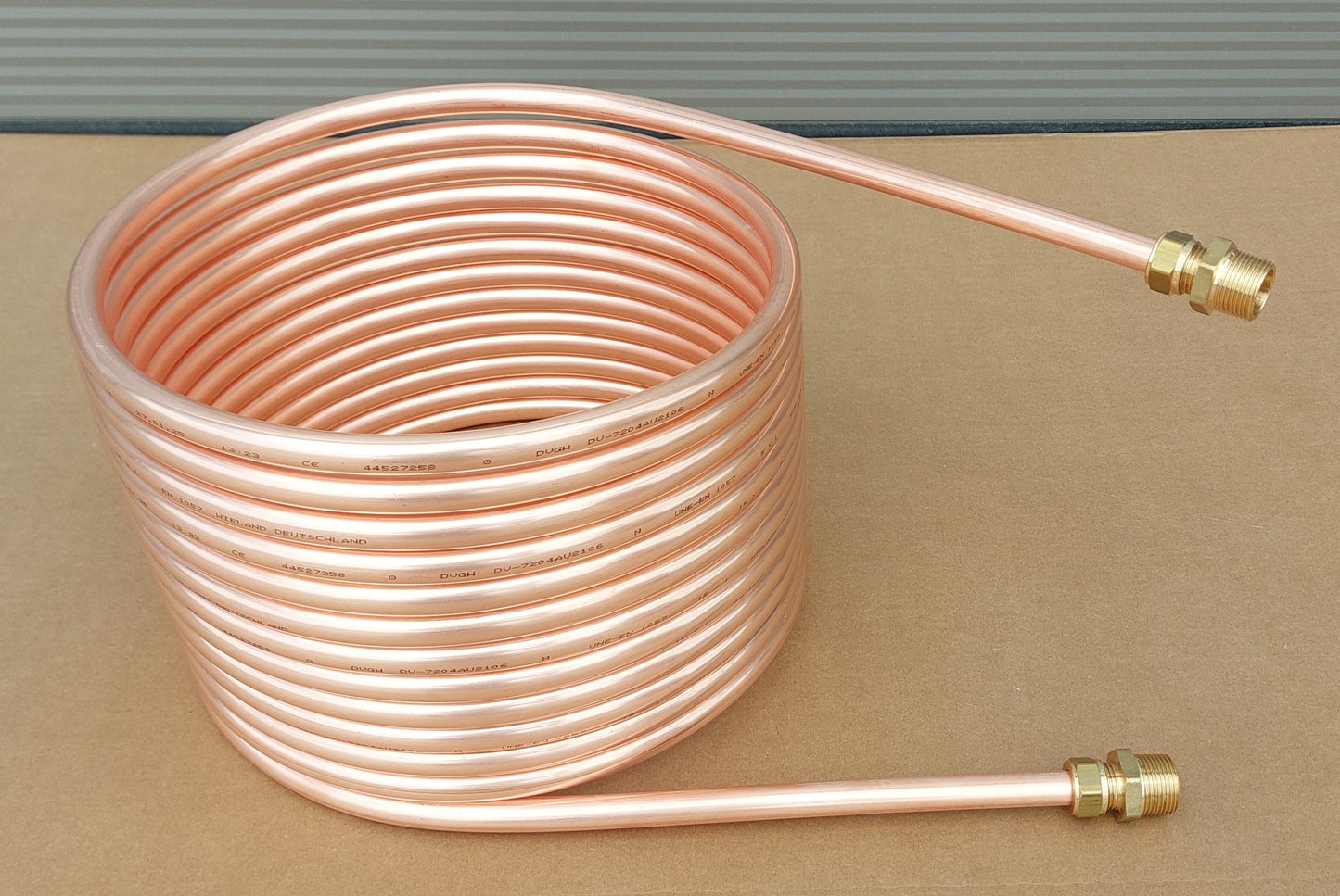 Spirale Poolheizung Kupferrohr 15x1mm mit Außendurchmesser von ca. 255mm aus 5m-15m mit 1/2 oder 3/4" AG Anschluss