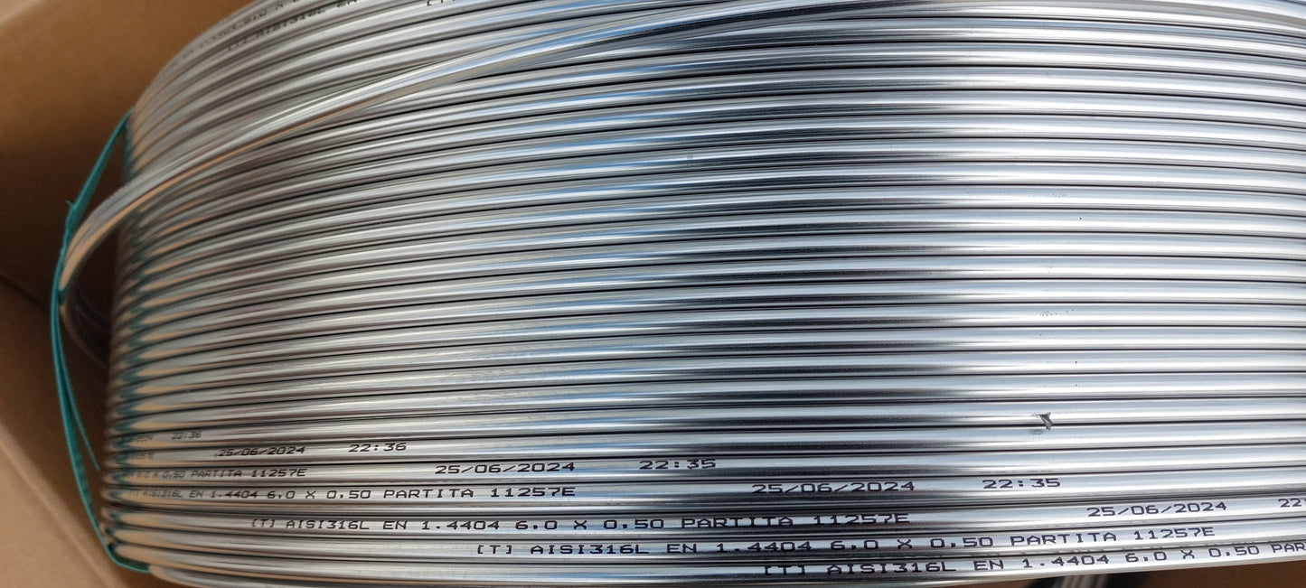 8x1mm Edelstahlrohr im Ring AISI 316L EN 1.4404 als 5m, 10m, 15m, 20m, 25m, 50m Ring