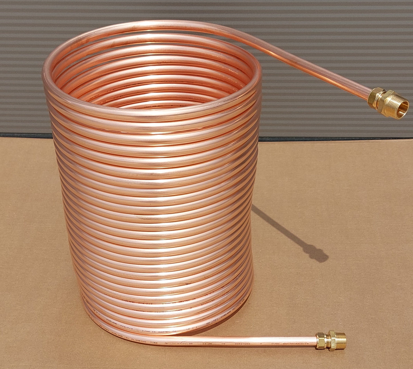 Spirale Poolheizung Kupferrohr 15x1mm mit Außendurchmesser von ca. 255mm aus 5m-15m mit 1/2 oder 3/4" AG Anschluss