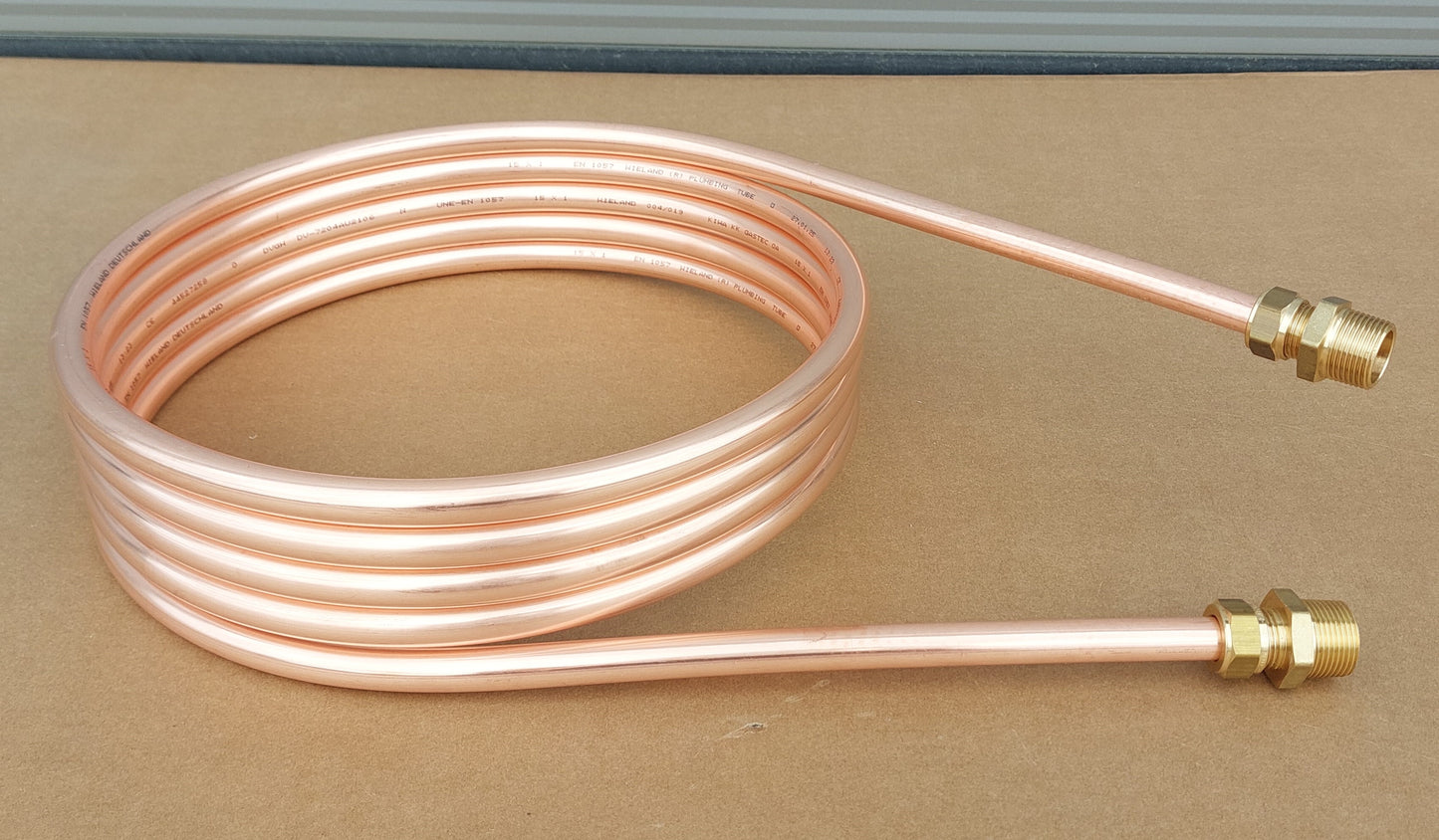 Spirale Poolheizung Kupferrohr 15x1mm mit Außendurchmesser von ca. 255mm aus 5m-15m mit 1/2 oder 3/4" AG Anschluss