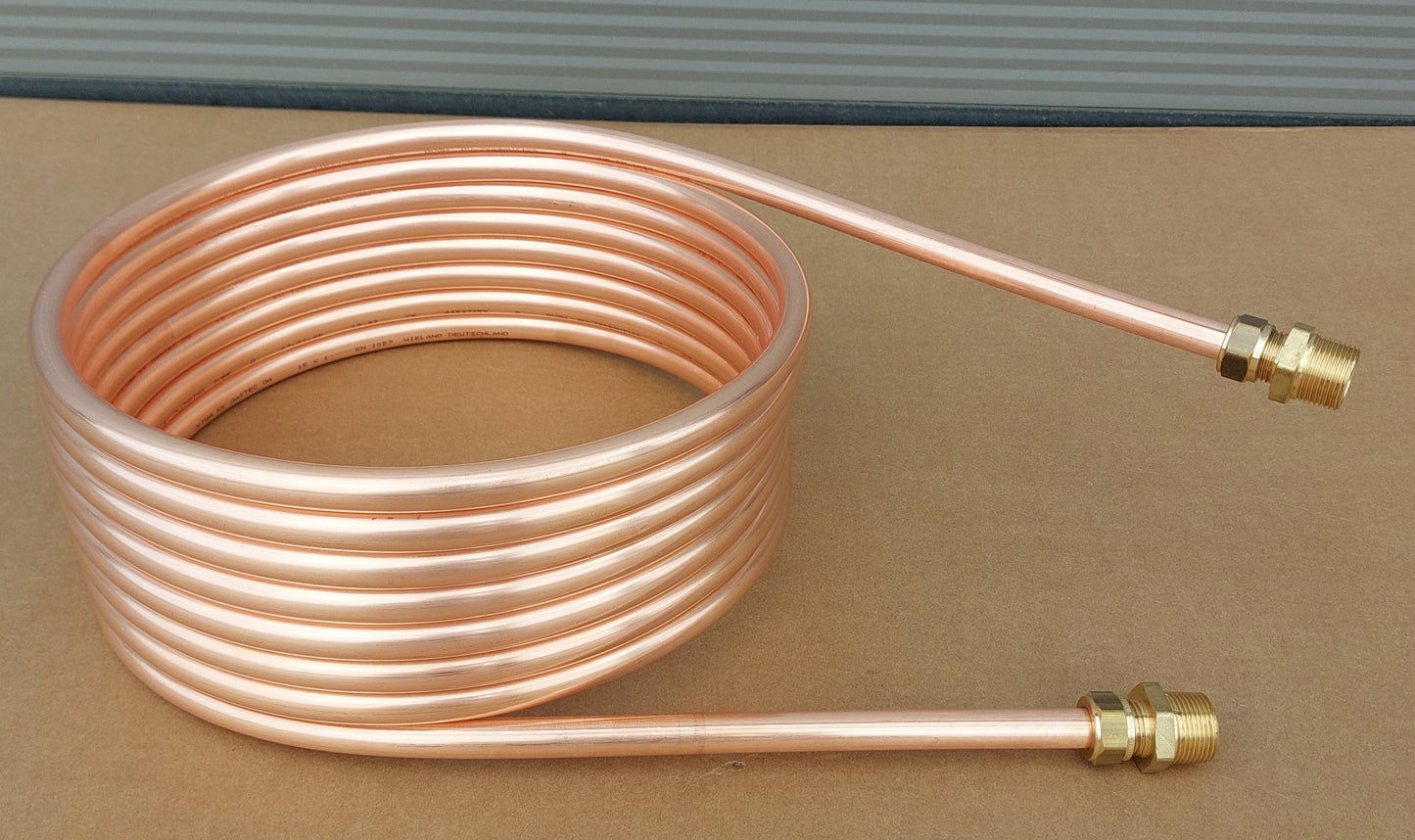 Spirale Poolheizung Kupferrohr 15x1mm mit Außendurchmesser von ca. 255mm aus 5m-15m mit 1/2 oder 3/4" AG Anschluss