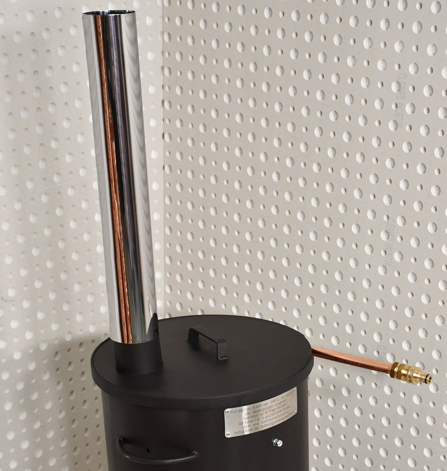 DECKEL 35cm mit RAUCHROHR 50cm für die Poolheizung mit Feuertonne 35cm