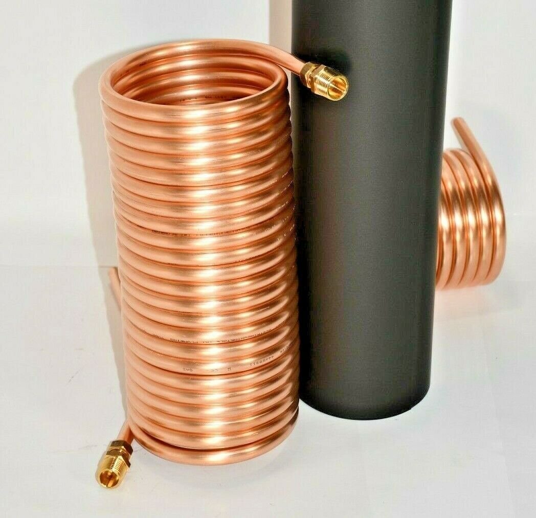 Spirale aus 10 Meter Kupferrohr 12x1mm für OFENROHR 110mm mit Innendurchmesser ca. 114mm und 1/2" An