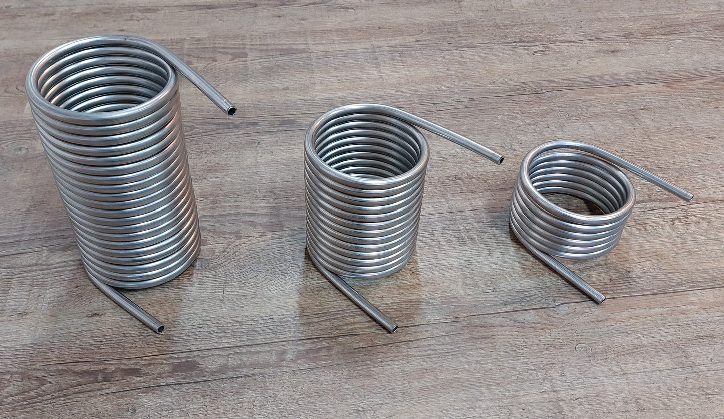 Spirale aus 2,5m, 5m, 7,5m Edelstahlrohr 10x1mm AISI 316L EN 1.4404 mit Innend. ca. 104mm
