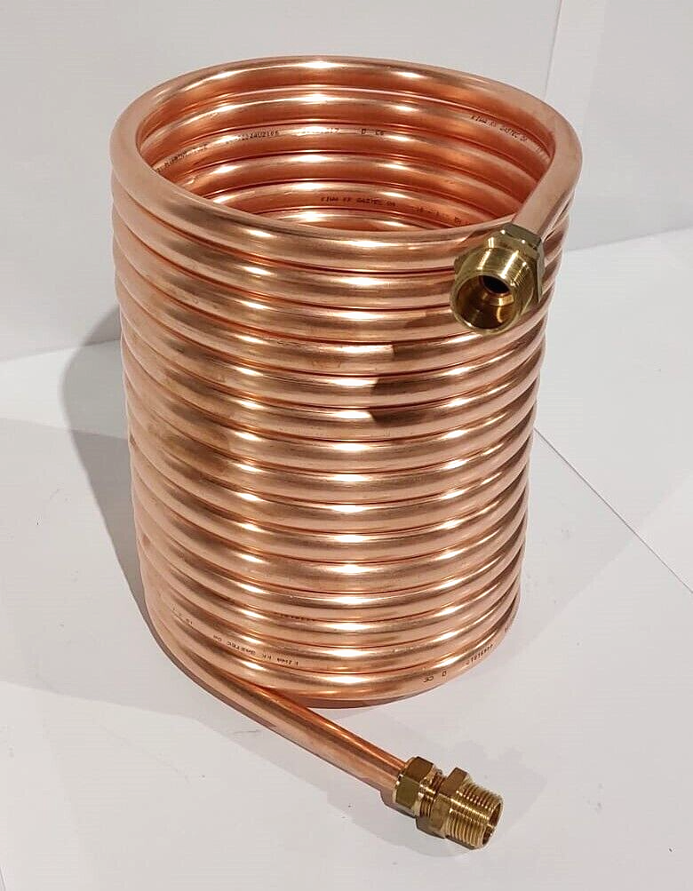 Spirale aus 10 Meter Kupferrohr 15x1mm für OFENROHR 180mm mit Innendurchmesser ca. 184mm und 1/2" An