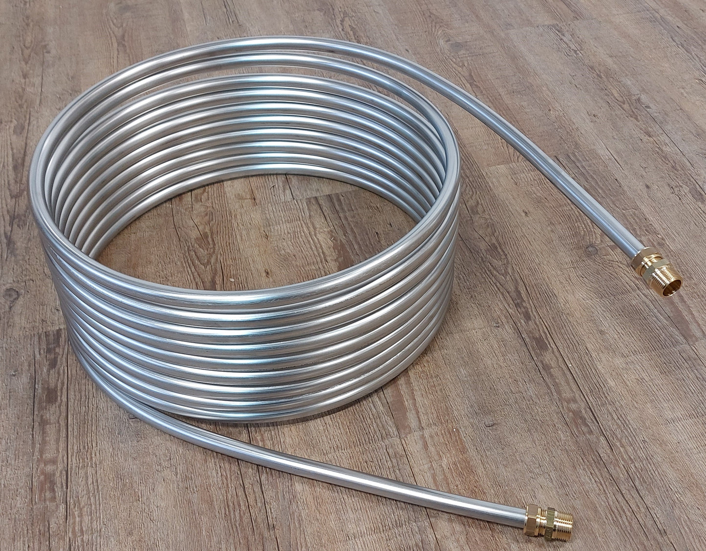 Spirale 15m Edelstahlrohr 16x1mm AISI 316L EN 1.4404 mit Außend. von ca. 46,5cm mit 3/4" AG Anschluss