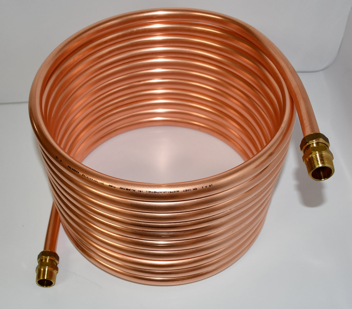 Spirale aus 10m Kupferrohr 15x1mm 10m mit Außendurchmesse ca. 31cm mit 3/4" AG Anschluss