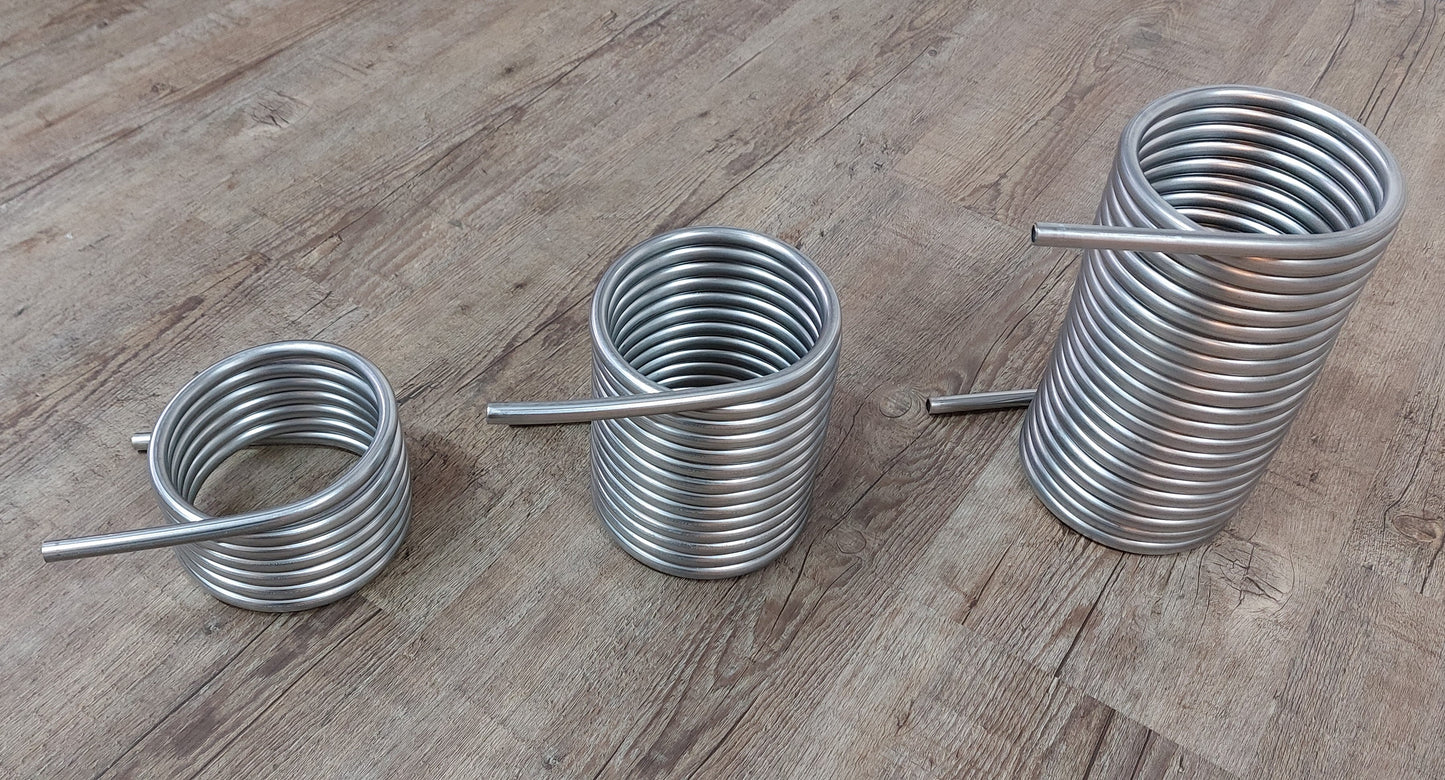 Spirale aus 2,5m, 5m, 7,5m Edelstahlrohr 10x1mm AISI 316L EN 1.4404 mit Innend. ca. 104mm