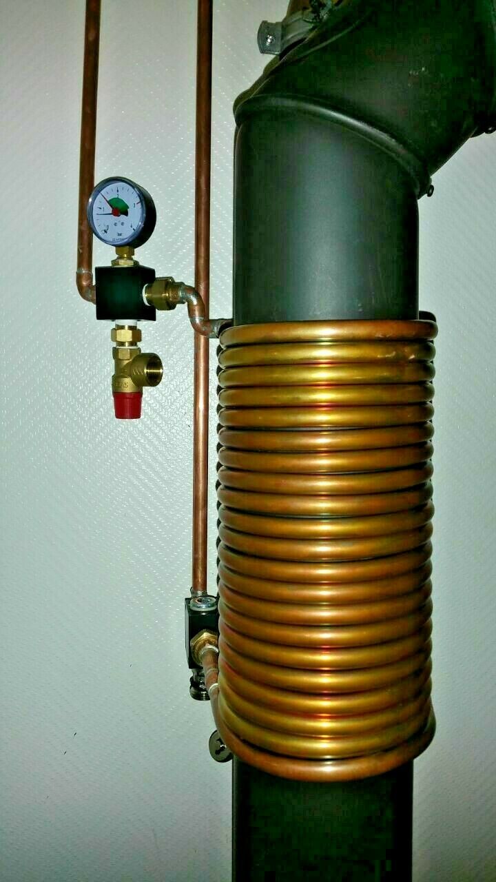 Spirale aus 10 Meter Kupferrohr 15x1mm für OFENROHR 180mm mit Innendurchmesser ca. 184mm und 1/2" An
