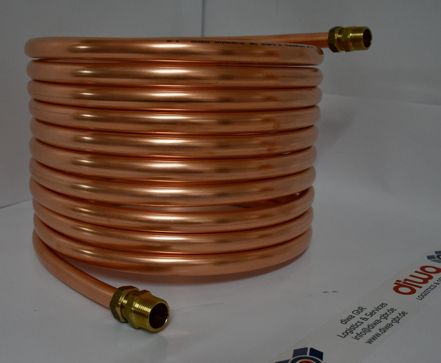 Spirale aus 10m Kupferrohr 15x1mm 10m mit Außendurchmesse ca. 31cm mit 3/4" AG Anschluss