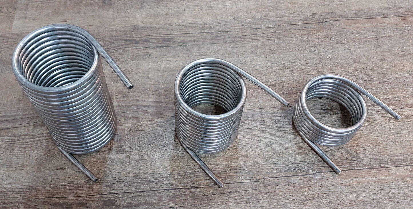 Spirale aus 2,5m, 5m, 7,5m Edelstahlrohr 10x1mm AISI 316L EN 1.4404 mit Innend. ca. 104mm