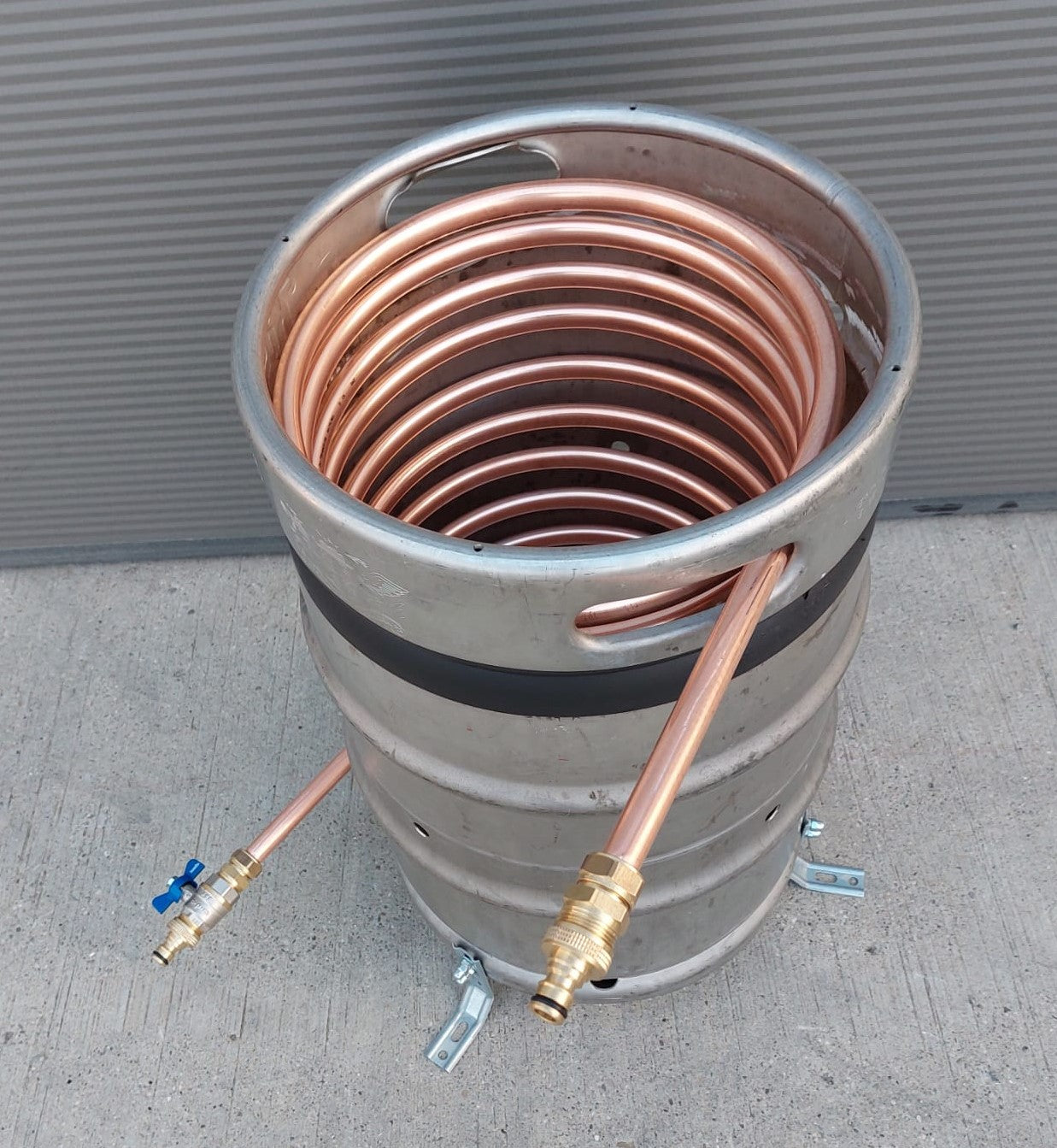 Poolheizung EDELSTAHL Feuertonne mit Spirale Kupferrohr 18x1mm 15m mit Gardena Anschluss