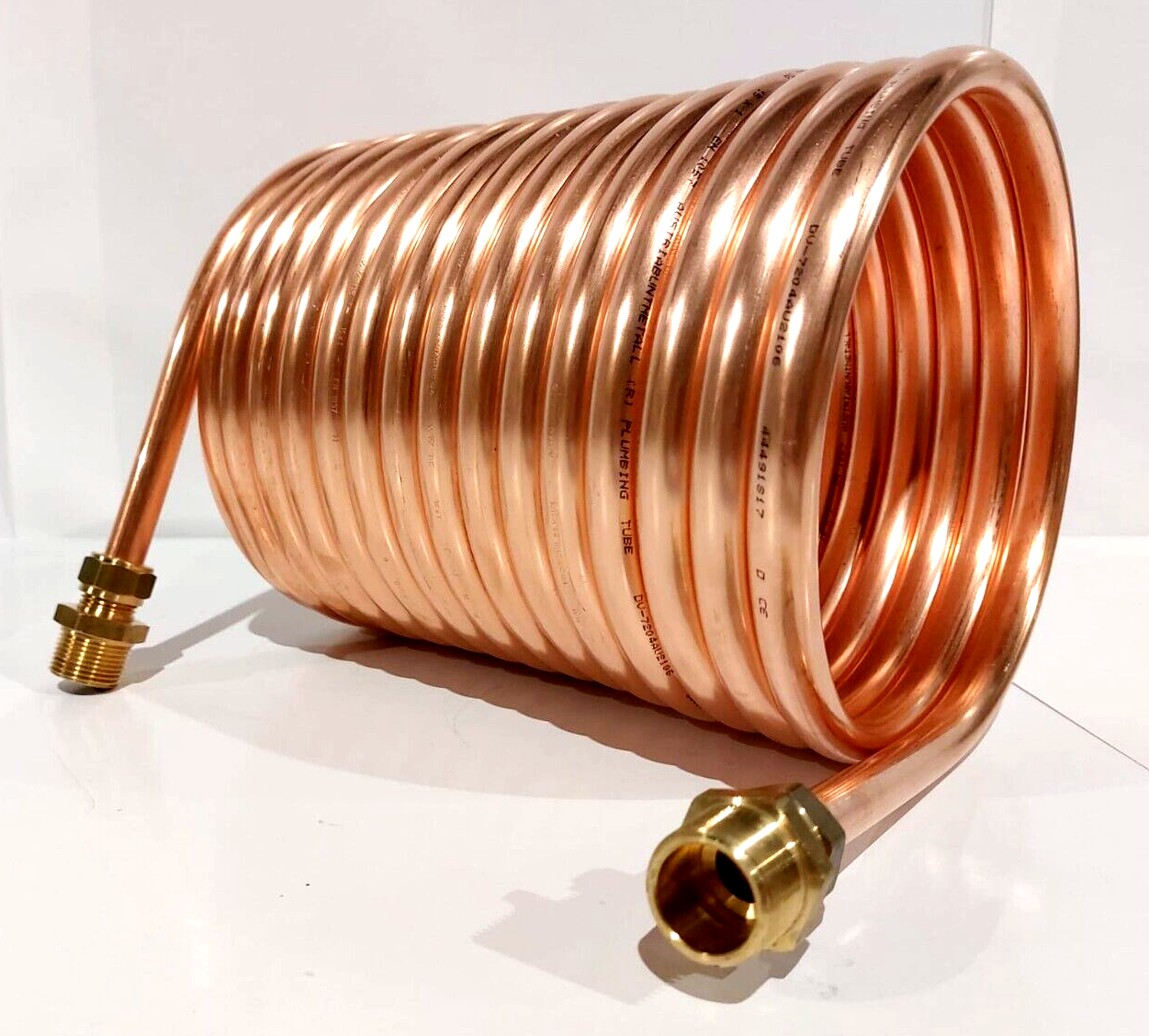 Spirale aus 10 Meter Kupferrohr 15x1mm für OFENROHR 180mm mit Innendurchmesser ca. 184mm und 1/2" An
