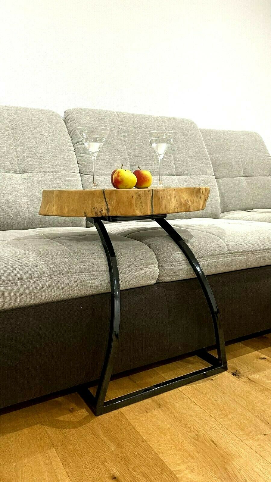 Mini Couchtisch Massivholz Baumscheibe ULME HANDARBEIT Metallfuß ca.60x34x7,5cm