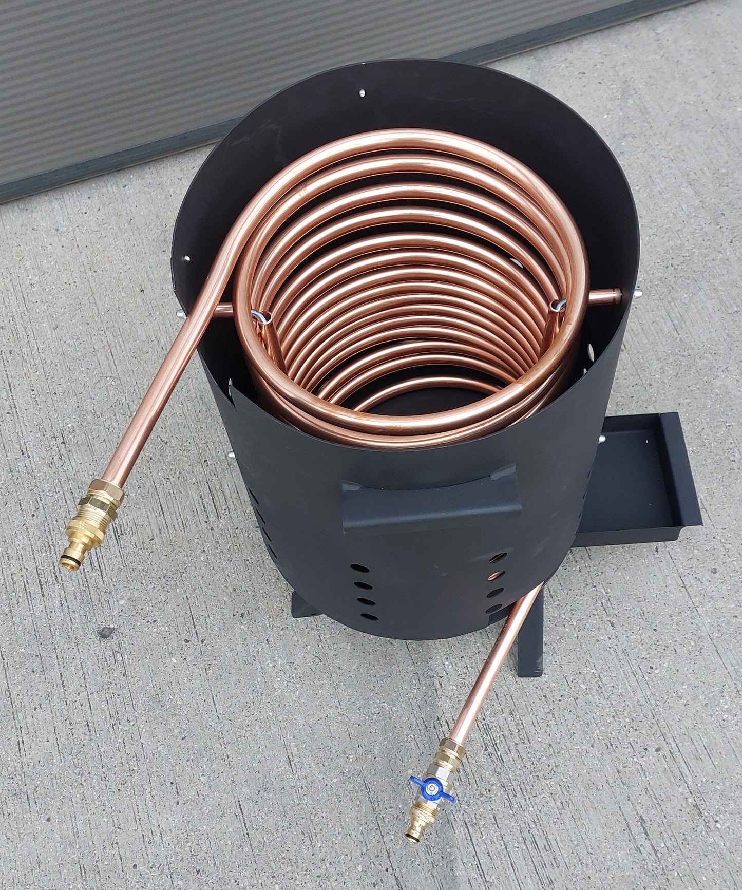 Poolheizung Feuertonne Außen-Ø 40cm mit Spirale Kupferrohr 18x1mm 15m für Gardena Anschluss