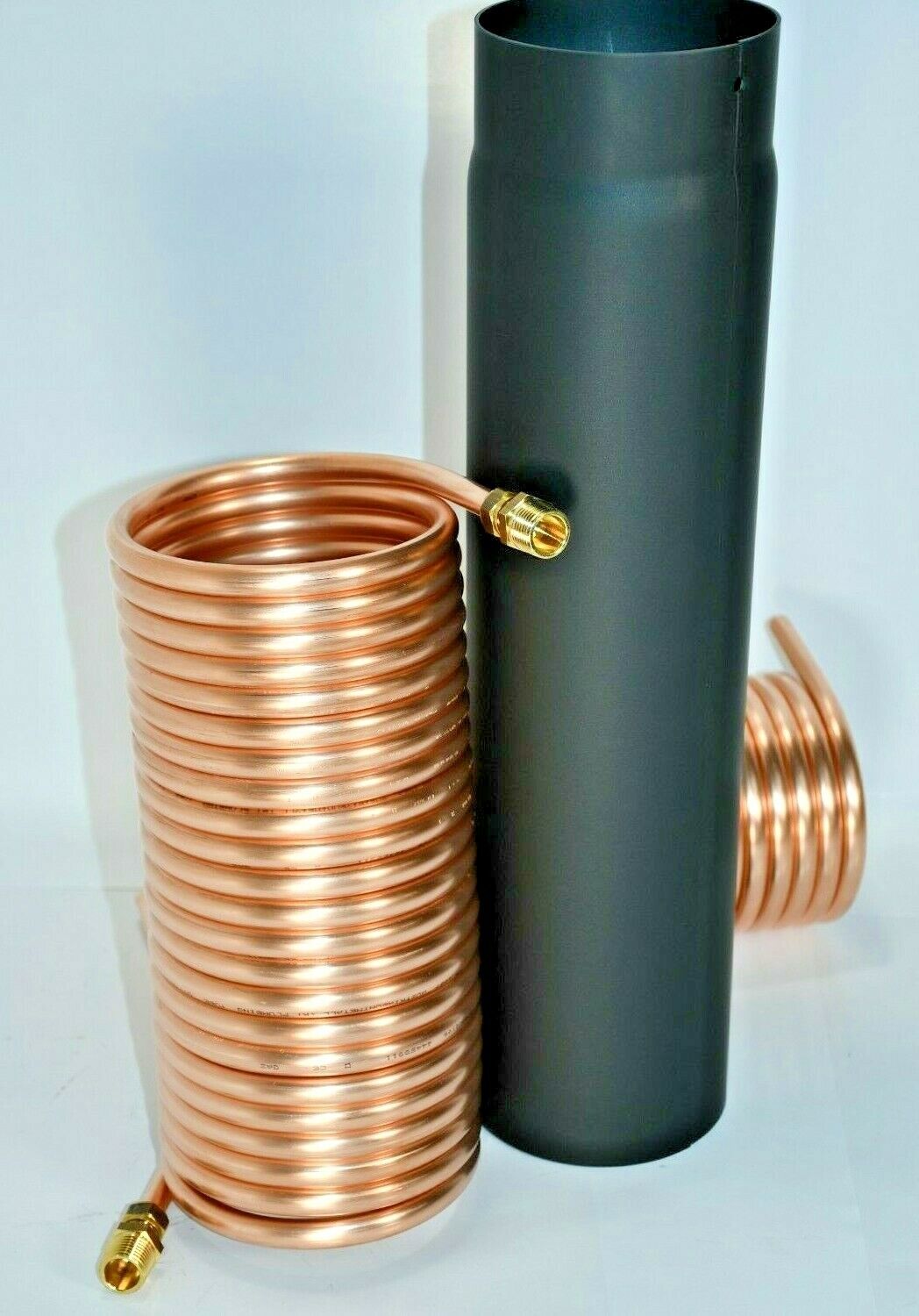 Spirale aus 10 Meter Kupferrohr 12x1mm für OFENROHR 120mm mit Innendurchmesser ca. 124mm und 1/2" An