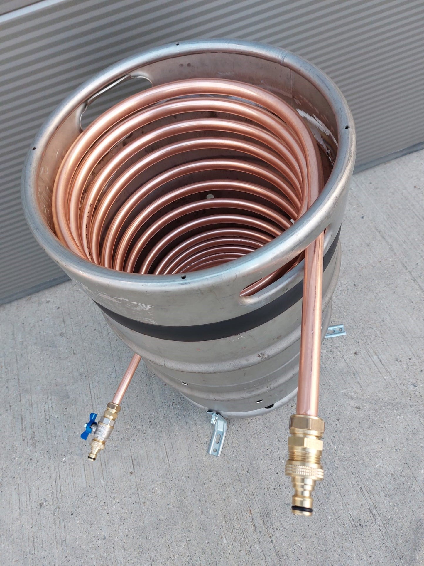 Poolheizung EDELSTAHL Feuertonne mit Spirale Kupferrohr 18x1mm 15m mit Gardena Anschluss