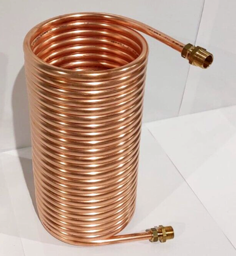 Spirale aus 15 Meter Kupferrohr 15x1mm für OFENROHR 180mm mit Innendurchmesser ca. 184mm und 1/2" An