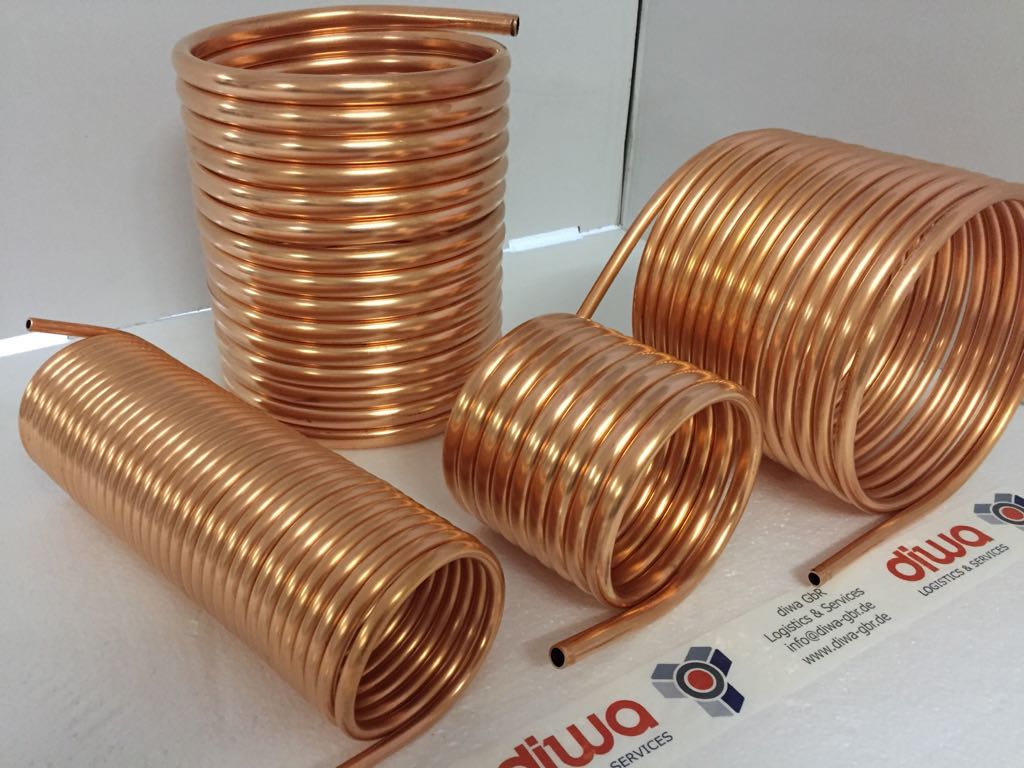 Spirale aus 5m Kupferrohr 10x1mm mit einem Innendurchmesser von ca. 80mm