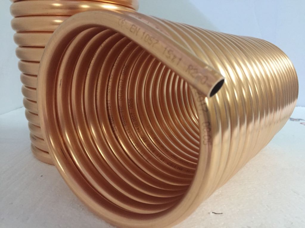 Spirale aus Kupferrohr 15x1mm für OFENROHR 150mm aus 10m mit Innendurchmesser ca.154mm