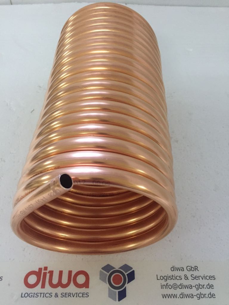 Spirale aus Kupferrohr 12x1mm für OFENROHR 120mm aus 10m mit Innen-Ø ca.124mm