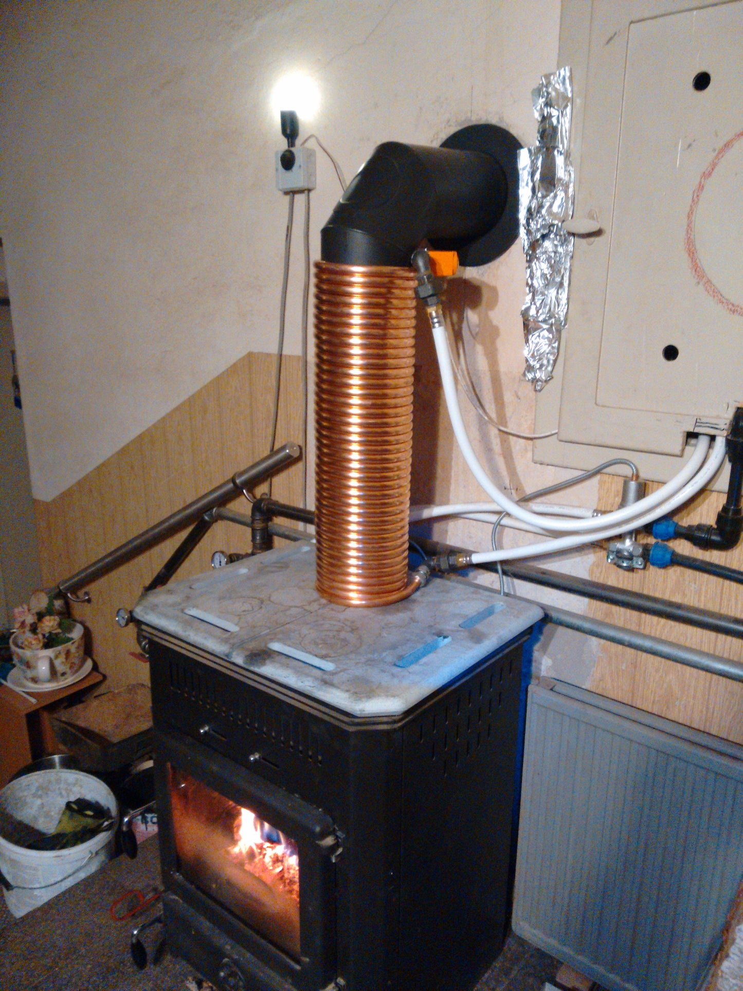 Spirale aus Kupferrohr 15x1mm für OFENROHR 150mm aus 10m mit Innendurchmesser ca.154mm