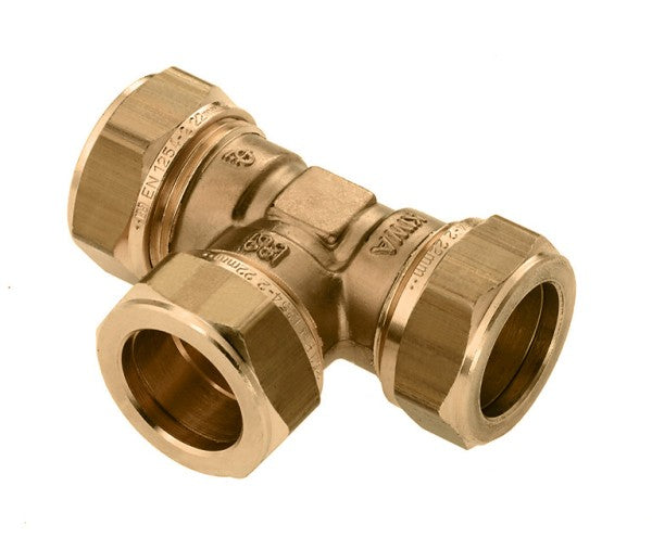 52871 Klemmverschraubung aus Messing für Kupferrohr 18x1mm T-STÜCK 18x18x18mm, Quetschverbindung