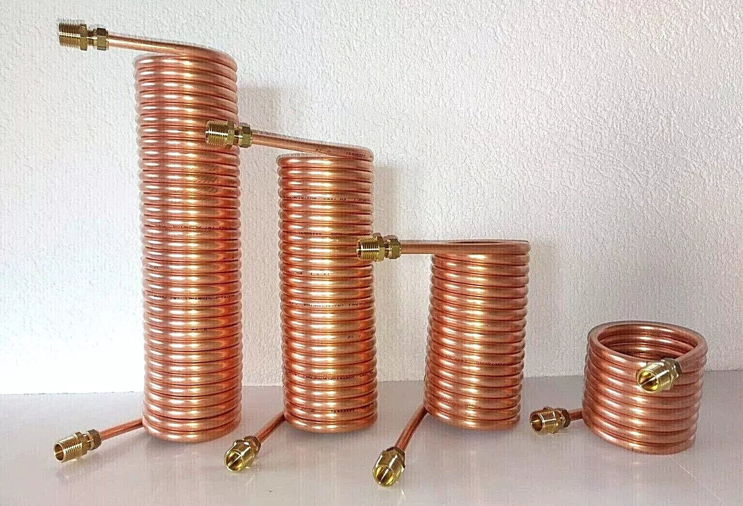 Spirale Kupferrohr 15x1mm für OFENROHR 150mm 5m - 25m Innendurchm. ca. 154mm mit 1/2", 3/4" AG + IG Anschluss