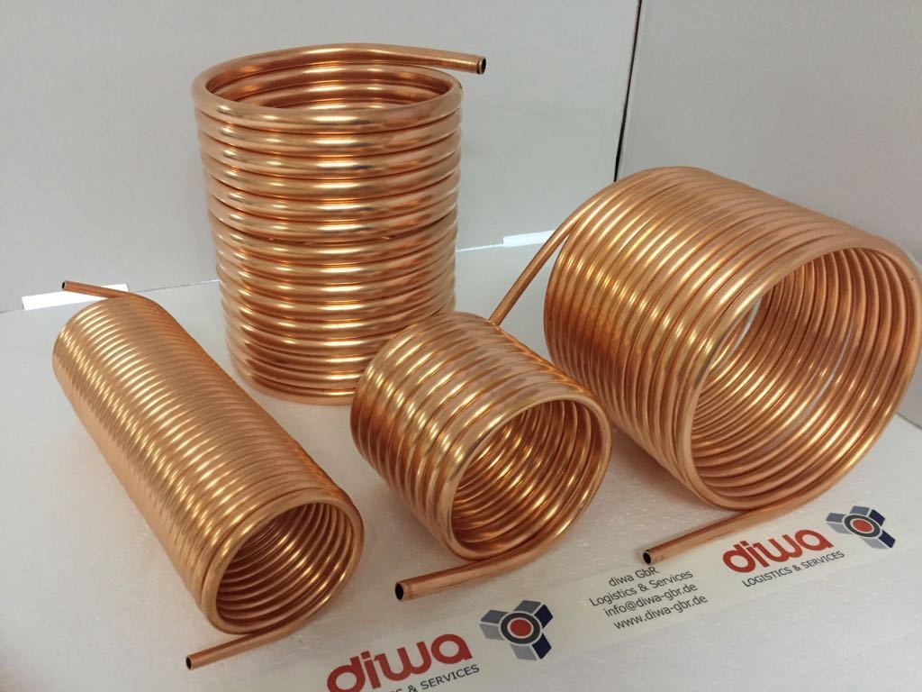 Spirale 5m Kupferrohr 12x1mm für OFENROHR 120mm mit Innendurchmesser ca.124mm