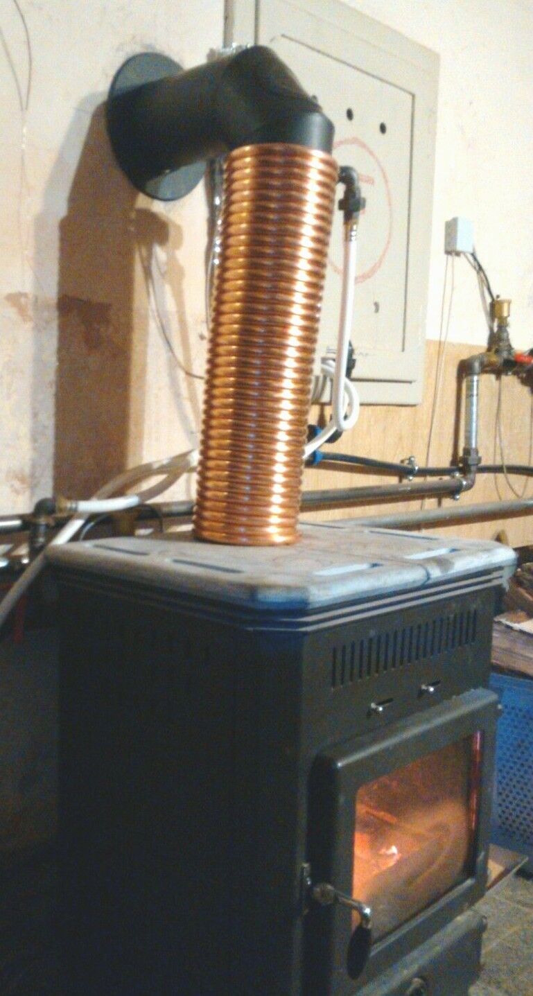 Spirale aus Kupferrohr 15x1mm für OFENROHR 130mm aus 10m mit Innen-Ø ca.133mm
