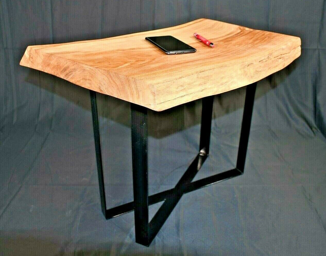 Couchtisch aus Massivholz Baumplatte ULME Metallfuß 60x43x49x5cm