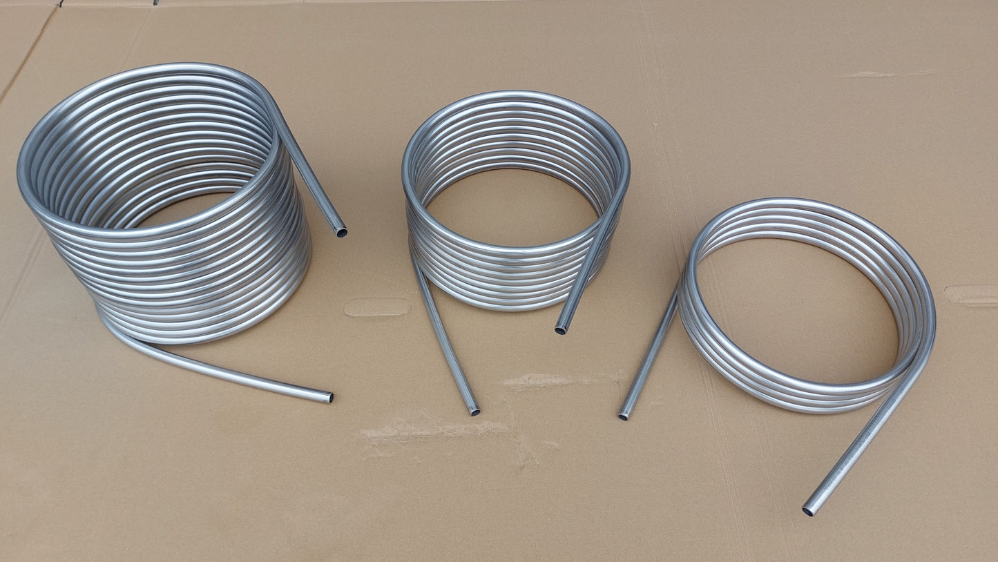 Spirale 15m Edelstahlrohr 16x1mm AISI 316L EN 1.4404 mit Außend. von ca. 32,5cm ohne / mit Anschluss