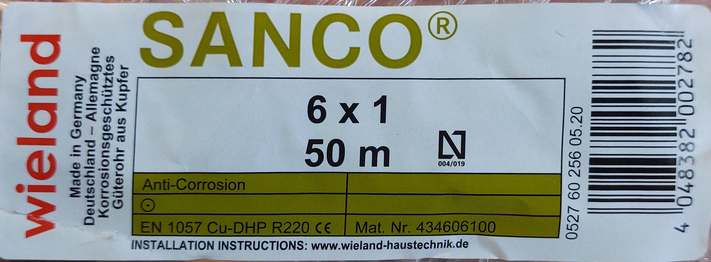 SANCO Kupferrohr 6x1 mm 50m Ring Wieland weich