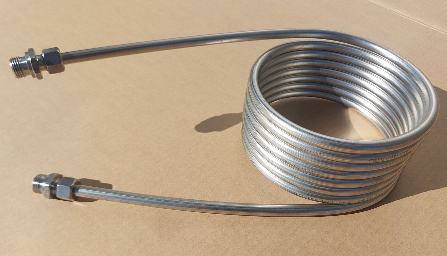 Spirale ca. 195mm Außend. aus 5m - 15m Edelstahlrohr 12x1mm AISI 316L EN 1.4404 mit 1/2" Anschluss