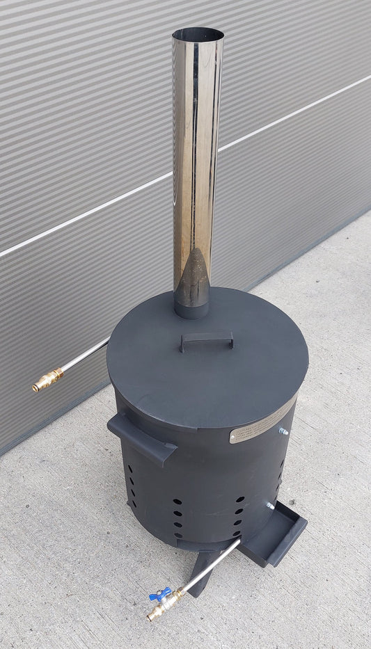 Poolheizung Feuertonne mit 15m Spirale Edelstahlrohr 12x1mm AISI 316L mit Gardena Anschluss inkl. DECKEL