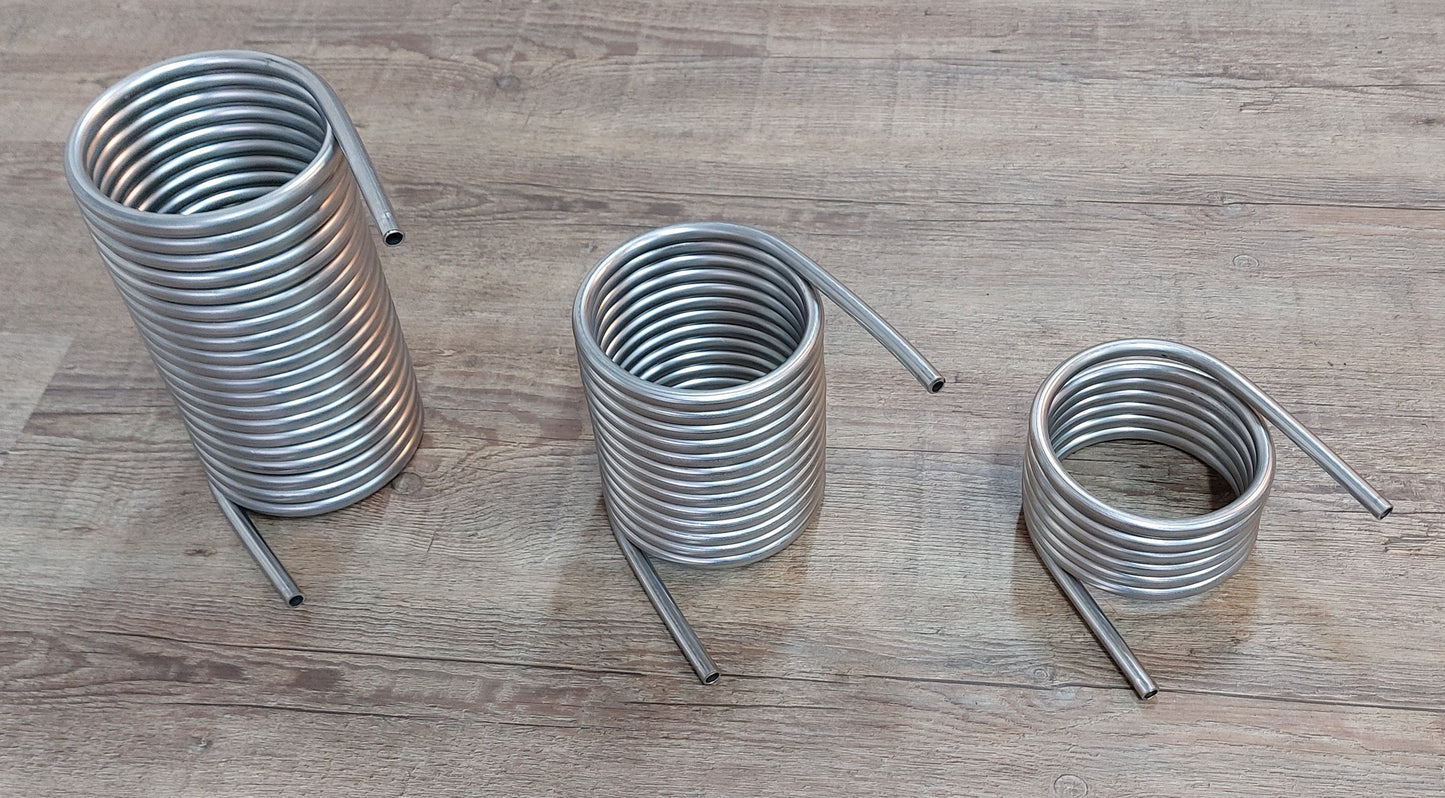 Spirale ca. 126mm Außend. aus 2,5m-15m Edelstahlrohr 12x1mm AISI 316L EN 1.4404 mit 1/2" Anschluss
