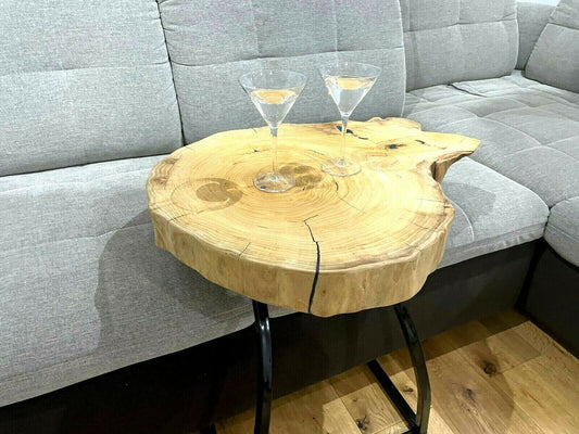 Couchtisch Massivholz aus Baumscheibe ESCHE Metallfuss 71x54x7cm