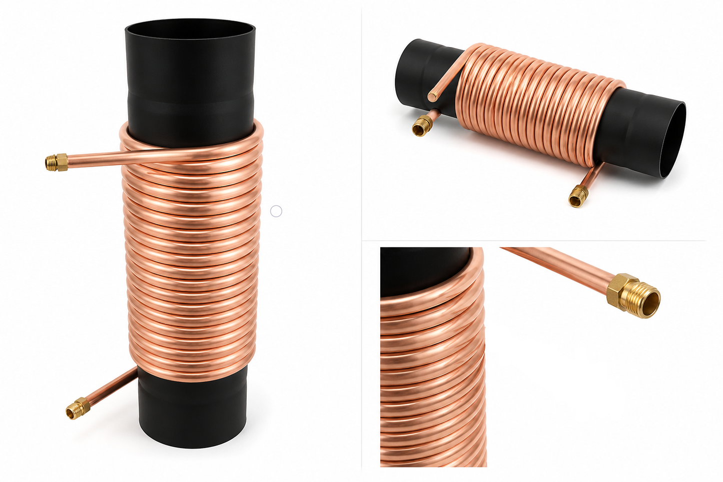 Kupferrohr-Spirale 12x1mm 10m auf Ofenrohr DN 120 – Wärmetauscher
