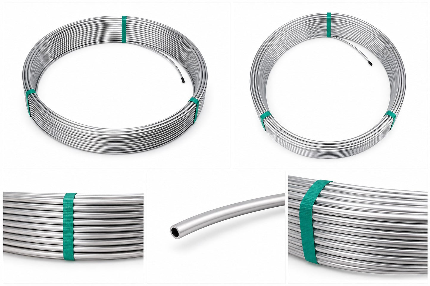 Edelstahlrohr 8x1mm AISI 316L Ringware mit Detailansicht und Größenvergleich