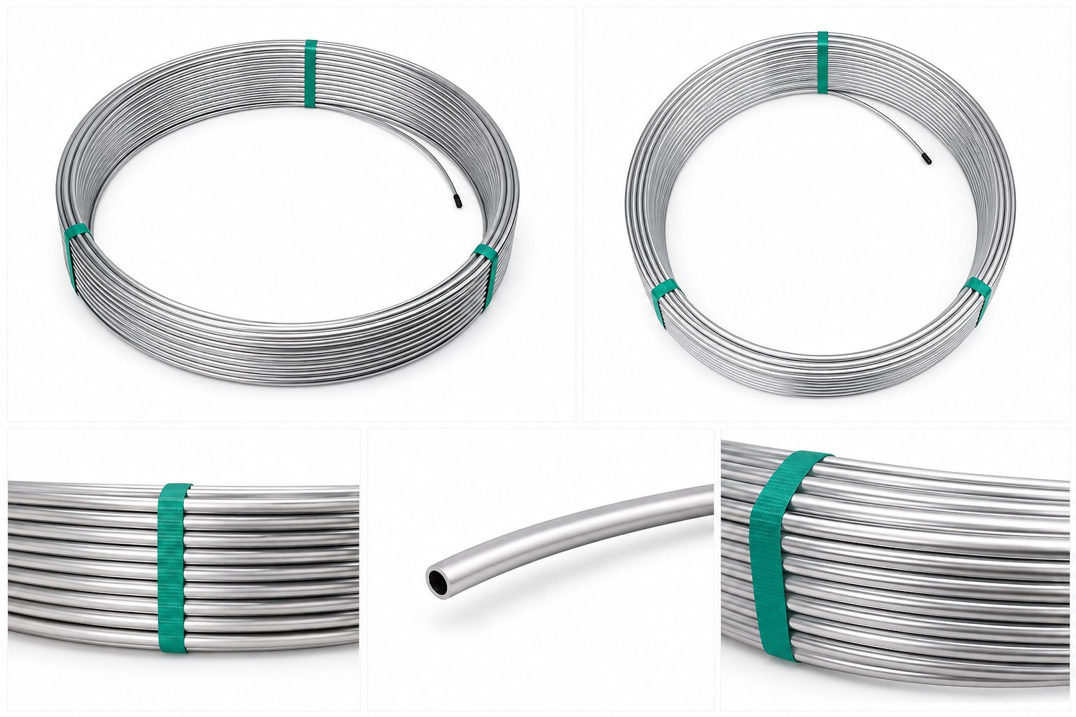 Edelstahlrohr 8x1mm AISI 316L Ringware mit Detailansicht und Größenvergleich