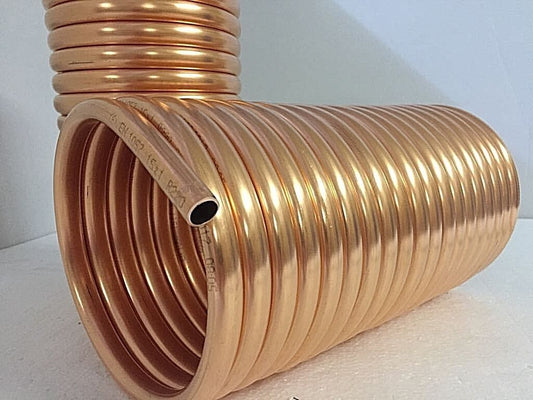 Spirale aus Kupferrohr 15x1mm für OFENROHR 130mm aus 10m mit Innen-Ø ca.133mm